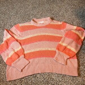 LC Lauren Conrad XL Striped Knit Sweater Womens Pink‎ Orange Balloon Sleeve